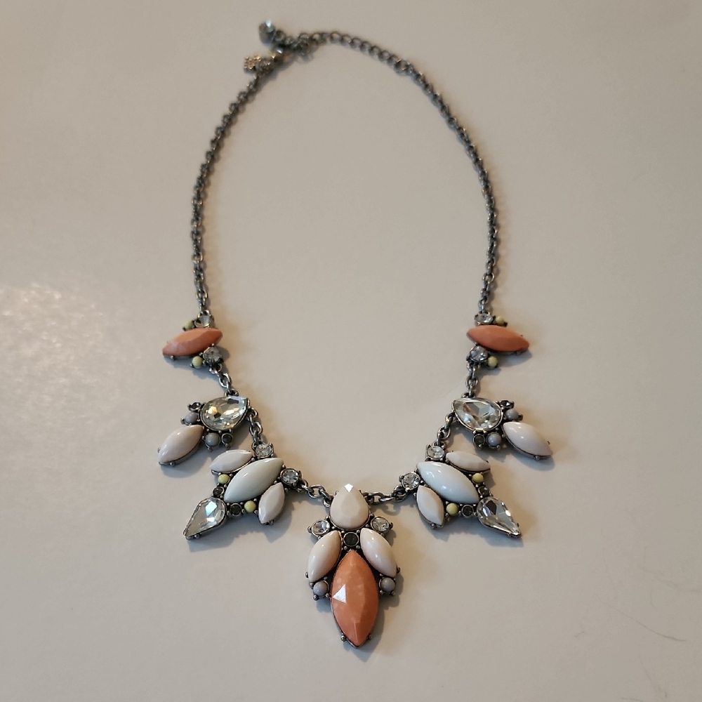 Coral Bay- Elegant White and Peach Necklace 16in+3in